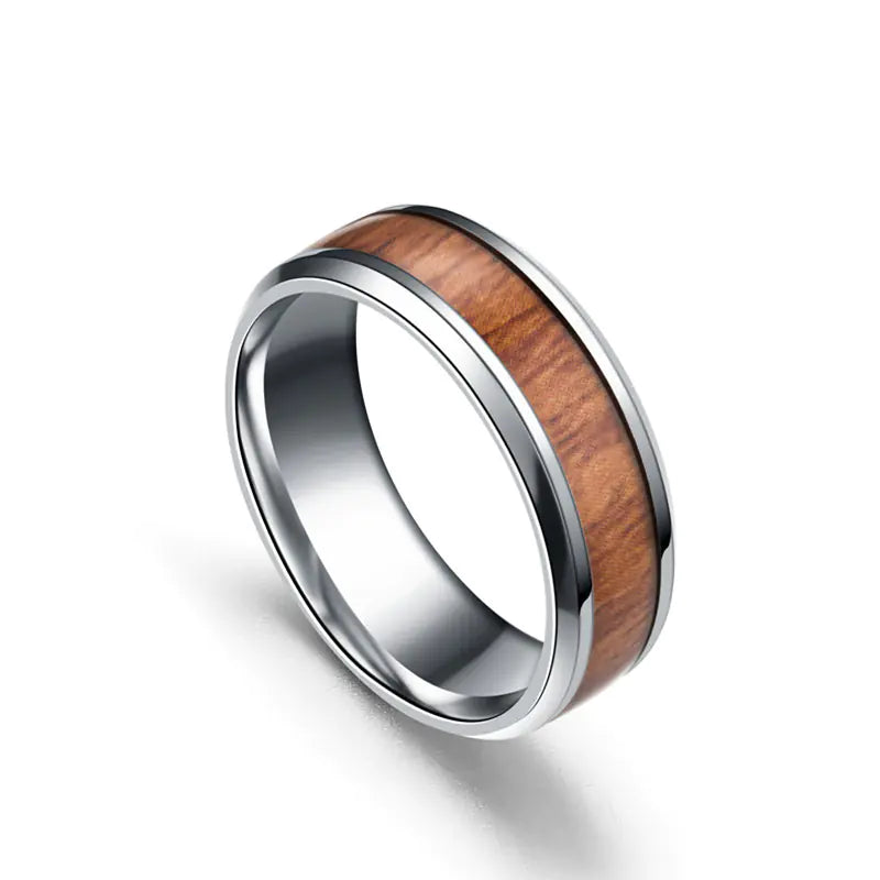 Titanium Steel Ring w Acacia & Ebony Teak