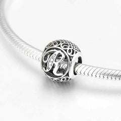 S925 Silver Beads w Stone Inlaid Alphabet
