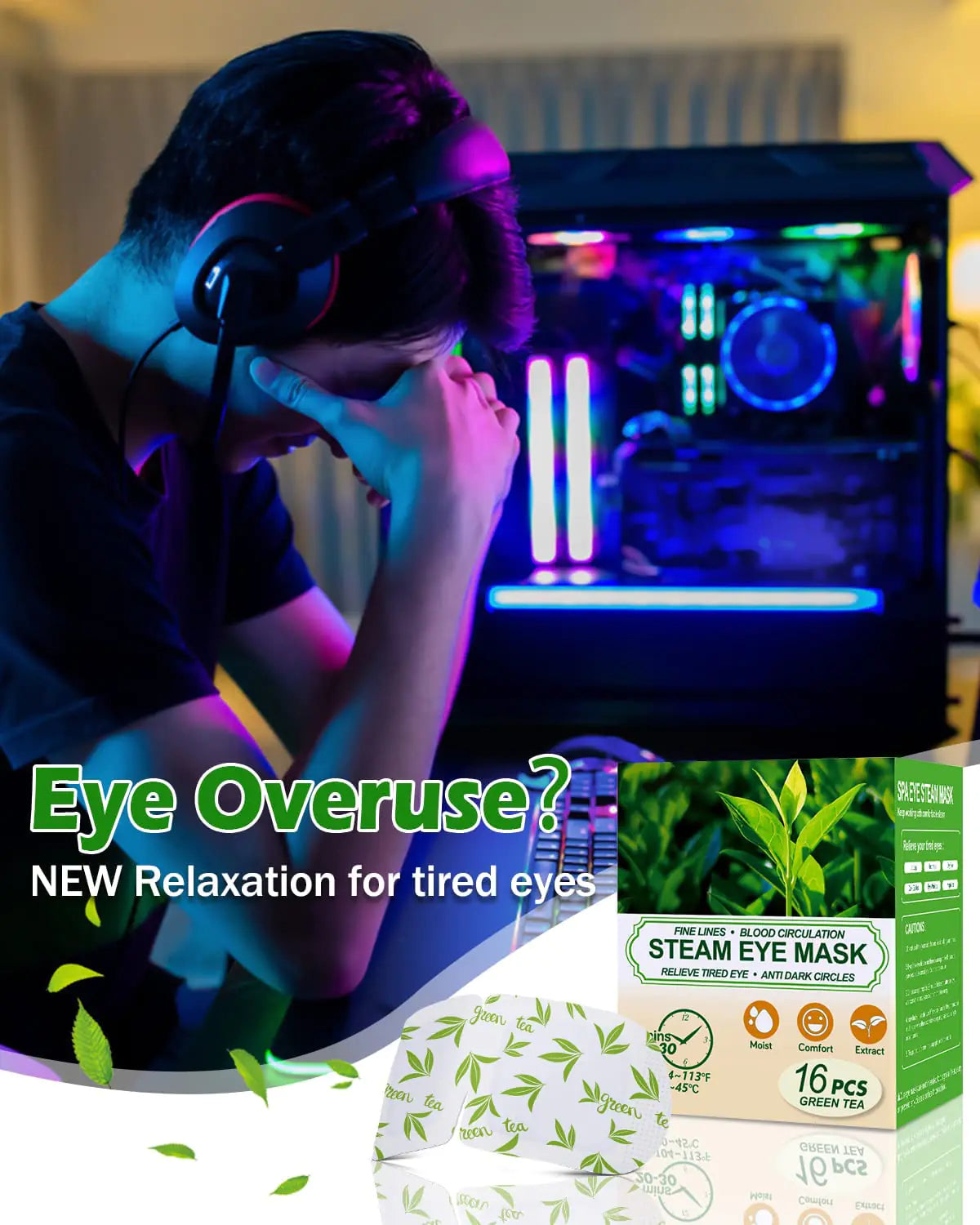 Green Tea Self-Heated Eye Masks for Dry & Fatigued Eyes