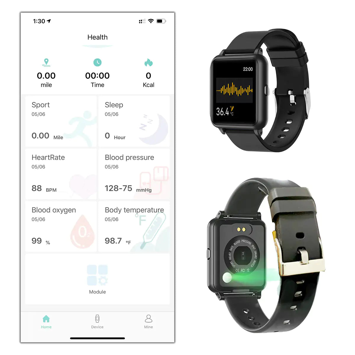 Oxitemp Smart Watch w Live Oximeter, Thermometer , Pulse Monitor, and Activity Tracker