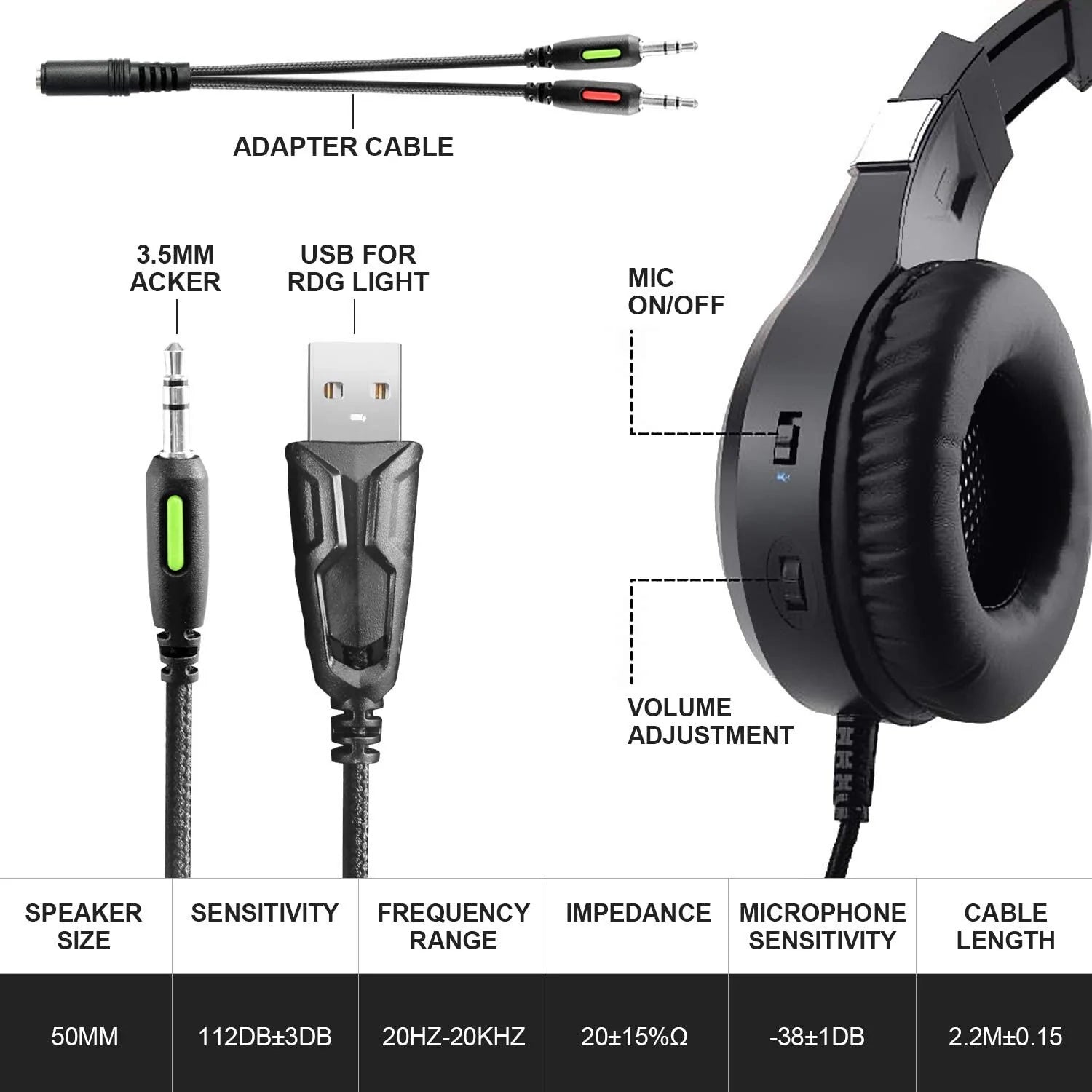 Gaming Headset w Microphone Light