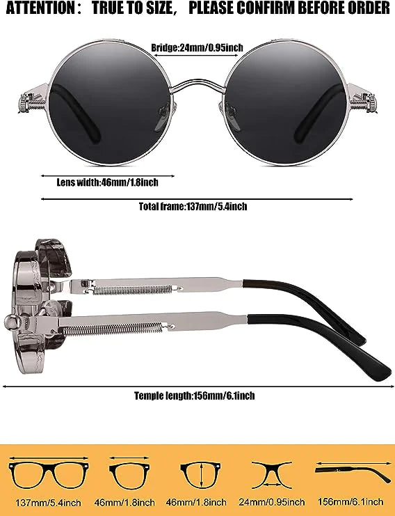 Retro Round Polarized Gothic Steampunk Sunglasses