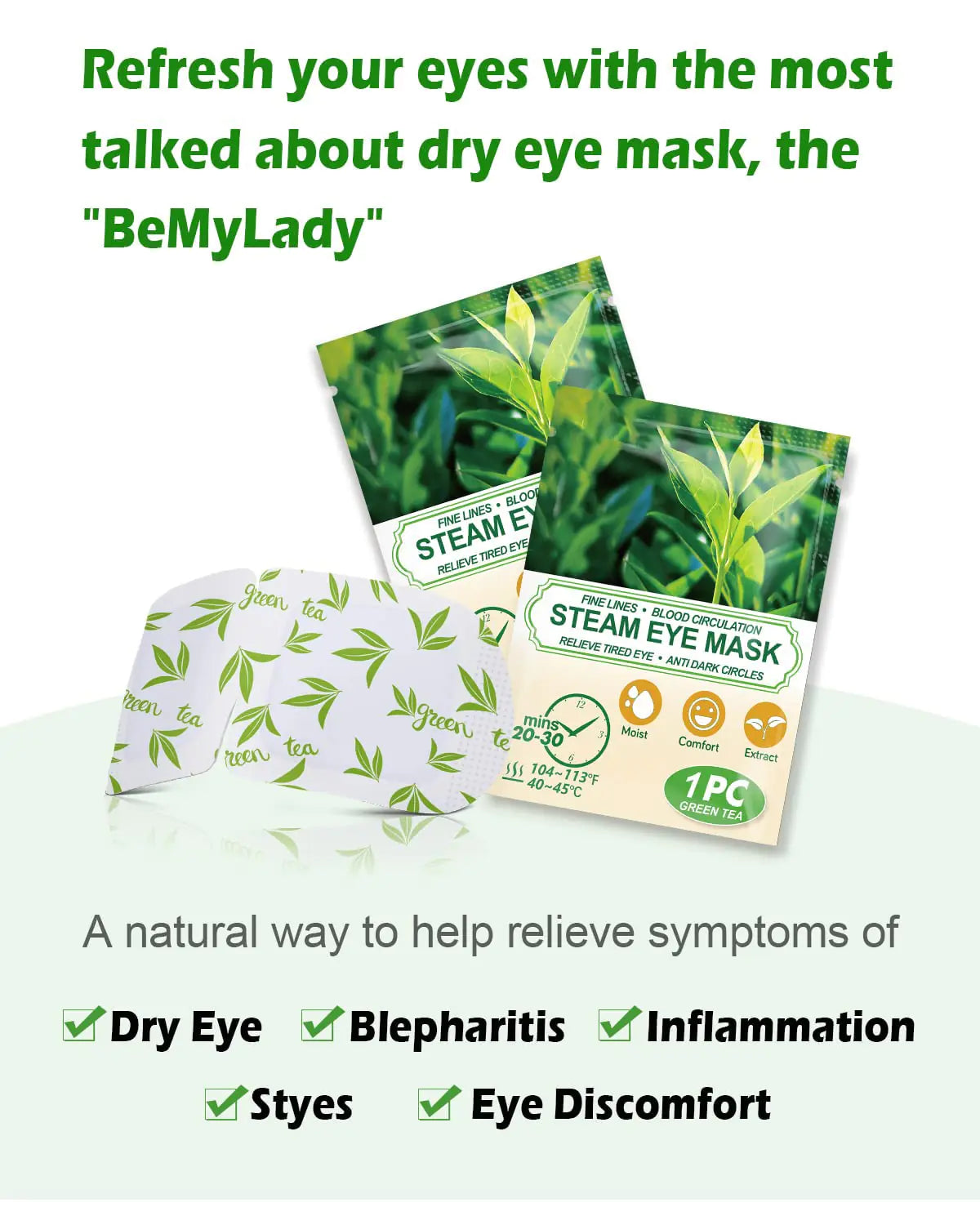 Green Tea Self-Heated Eye Masks for Dry & Fatigued Eyes