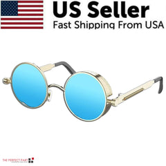 Retro Round Polarized Gothic Steampunk Sunglasses