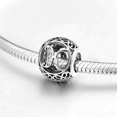 S925 Silver Beads w Stone Inlaid Alphabet