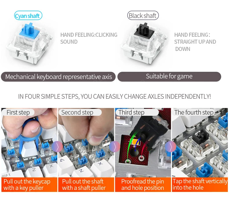 Retro Punk Wired Mechanical Keyboard w 104 Keys