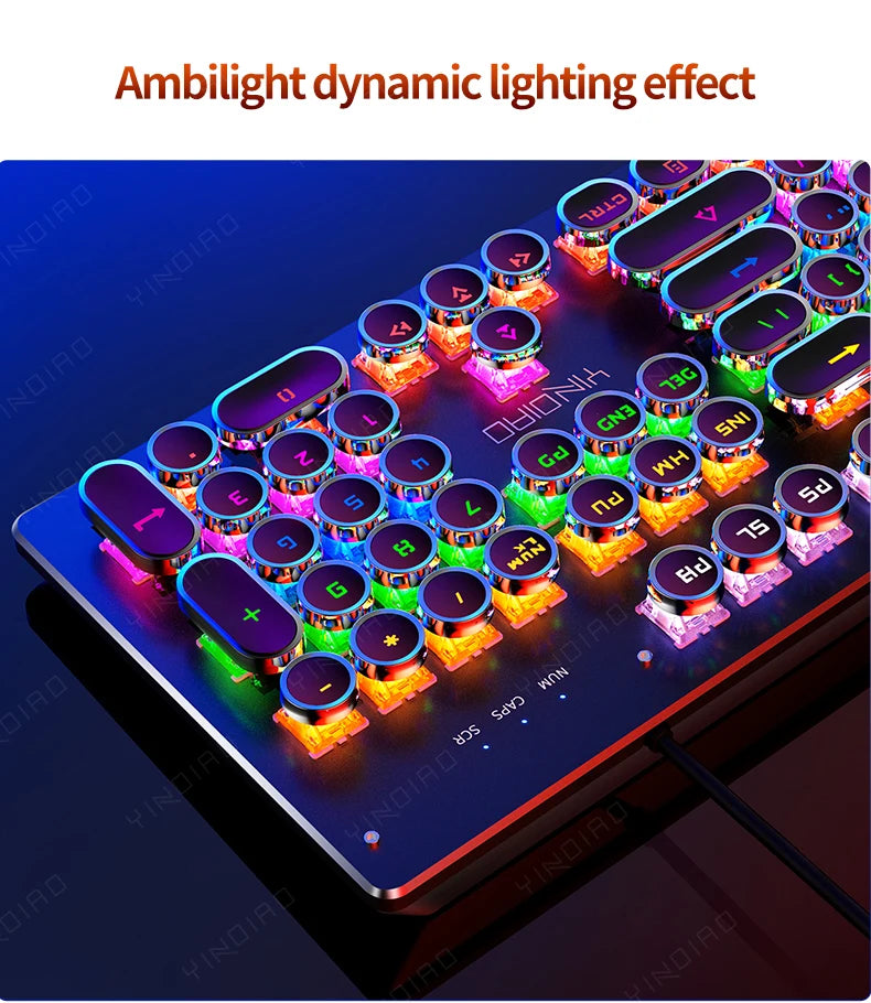 Retro Punk Wired Mechanical Keyboard w 104 Keys