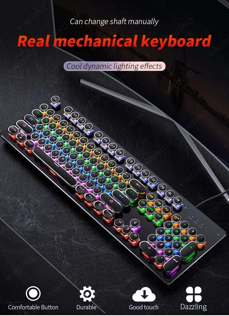 Retro Punk Wired Mechanical Keyboard w 104 Keys