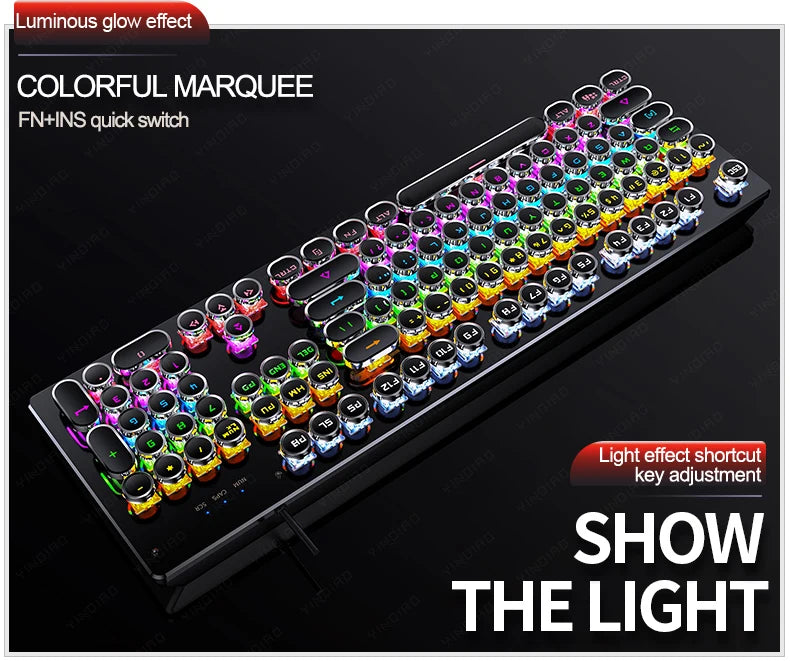 Retro Punk Wired Mechanical Keyboard w 104 Keys