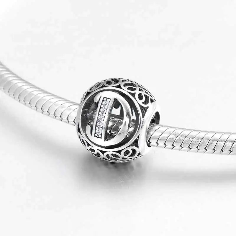 S925 Silver Beads w Stone Inlaid Alphabet