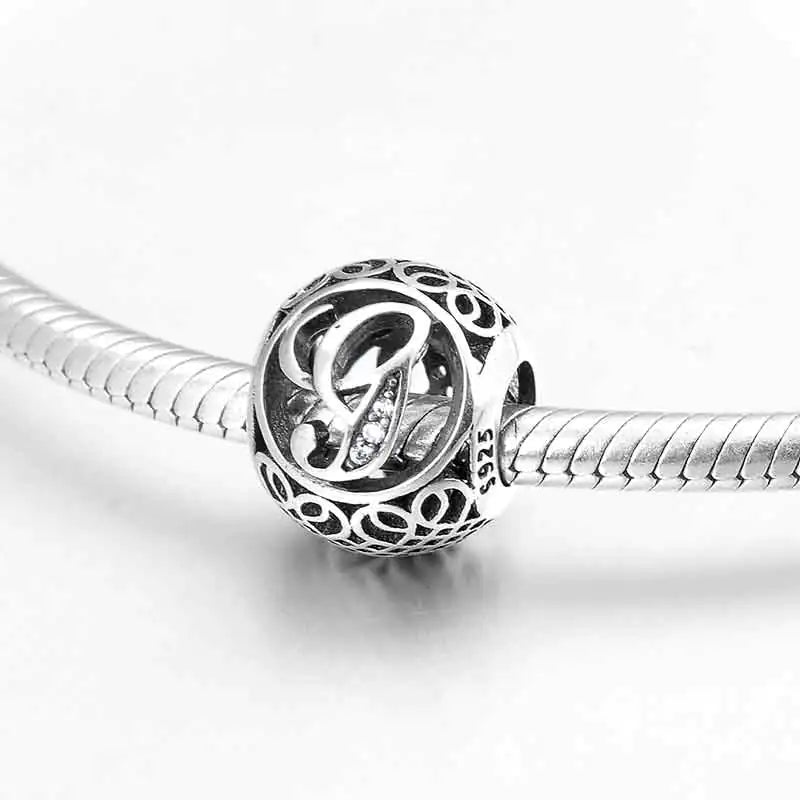 S925 Silver Beads w Stone Inlaid Alphabet
