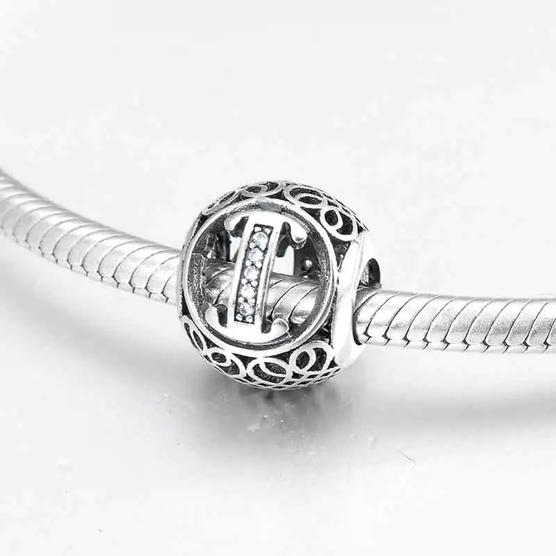 S925 Silver Beads w Stone Inlaid Alphabet