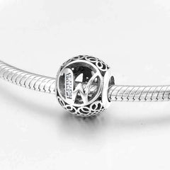 S925 Silver Beads w Stone Inlaid Alphabet