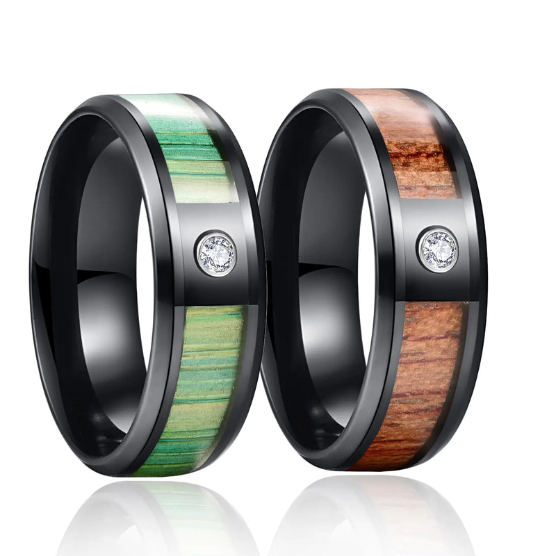 Titanium Steel Ring w Acacia & Ebony Teak