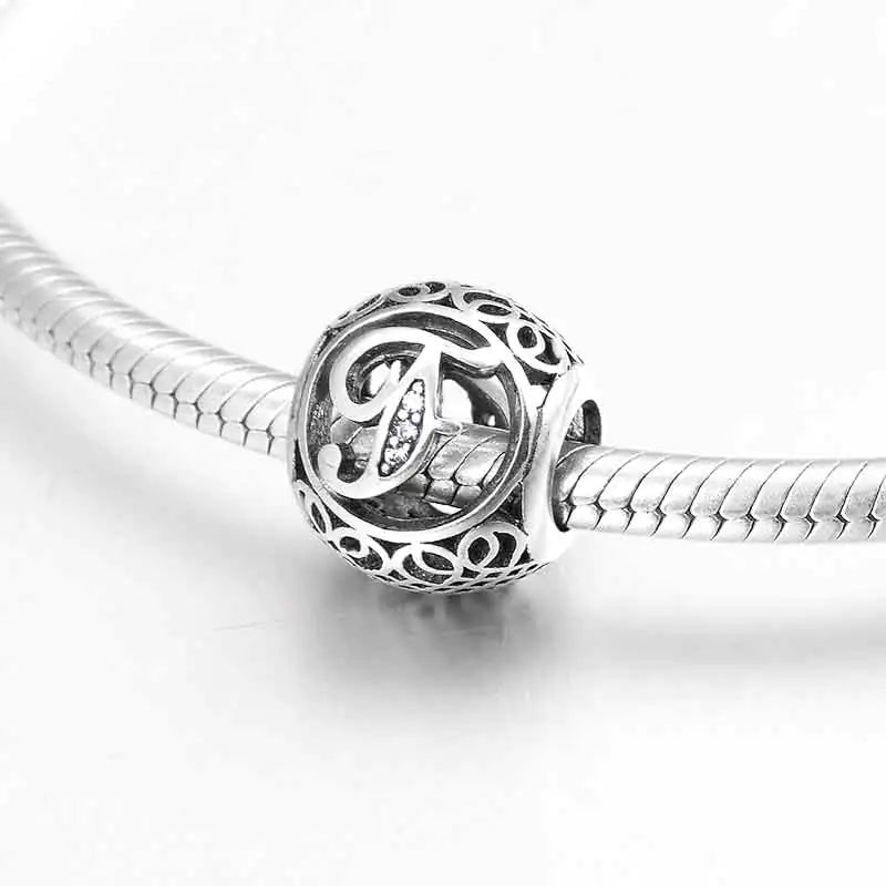S925 Silver Beads w Stone Inlaid Alphabet