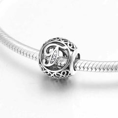 S925 Silver Beads w Stone Inlaid Alphabet
