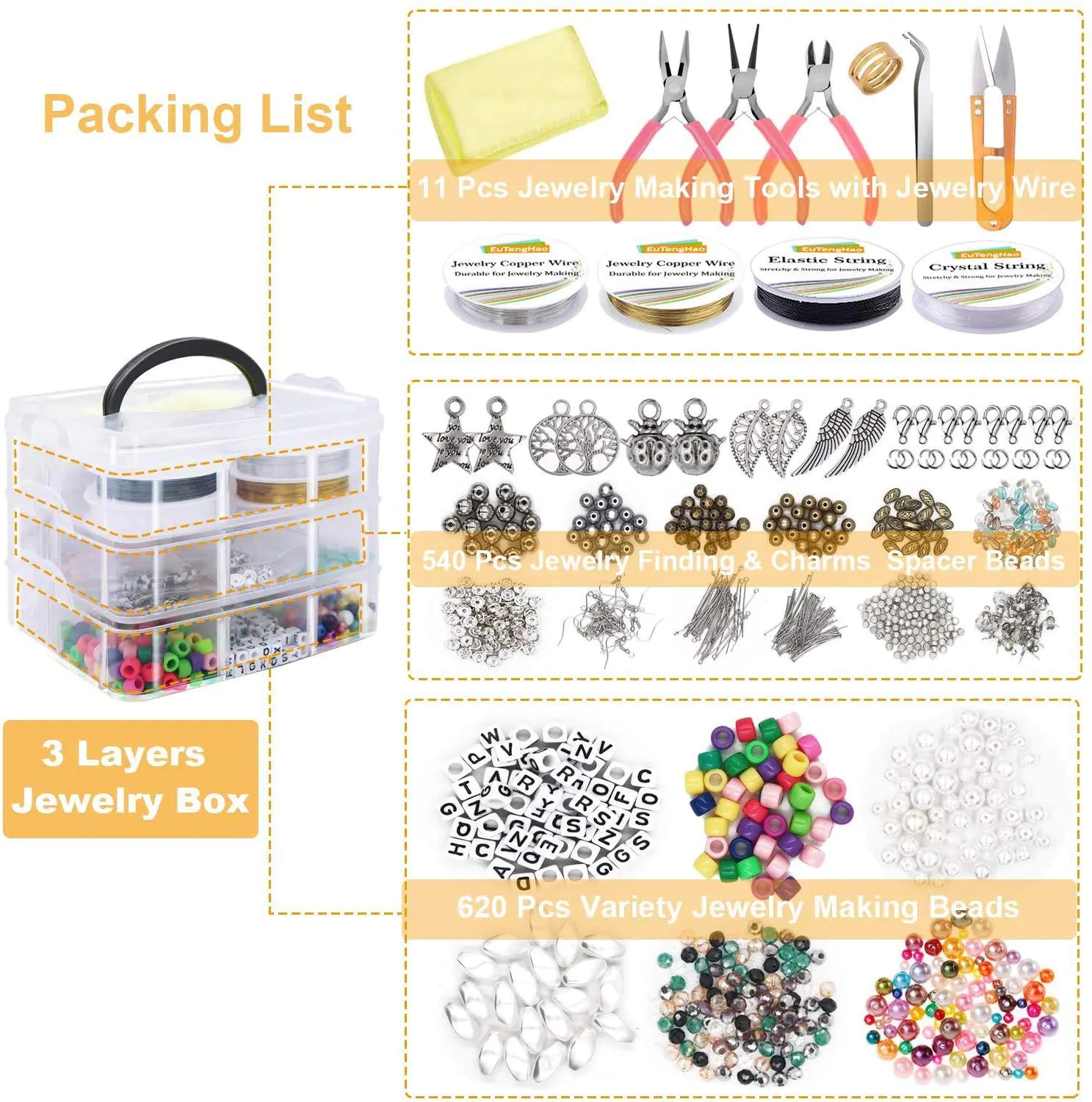 Jewelry Making Kit w 1171pcs Beads & Tools
