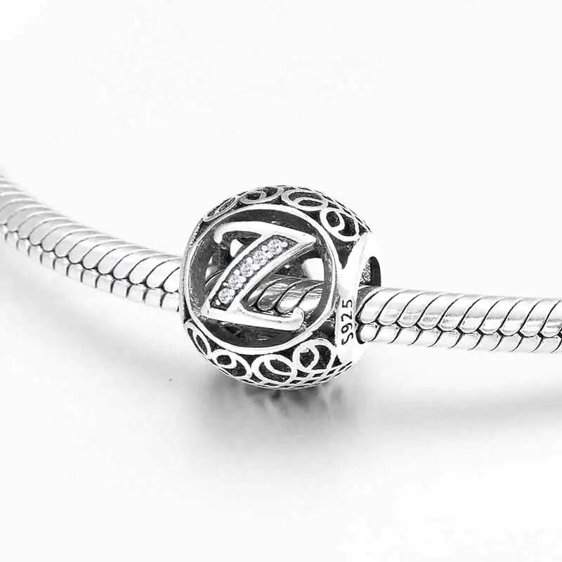 S925 Silver Beads w Stone Inlaid Alphabet