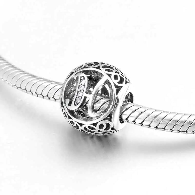 S925 Silver Beads w Stone Inlaid Alphabet