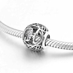 S925 Silver Beads w Stone Inlaid Alphabet