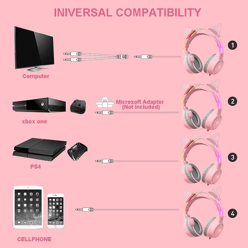 RGB Light Gamer Cat Ears Headset