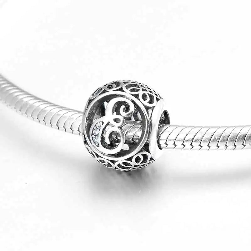 S925 Silver Beads w Stone Inlaid Alphabet