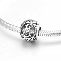 S925 Silver Beads w Stone Inlaid Alphabet