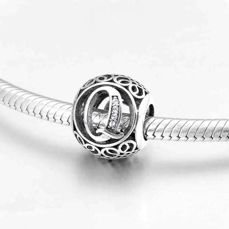S925 Silver Beads w Stone Inlaid Alphabet