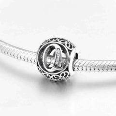 S925 Silver Beads w Stone Inlaid Alphabet