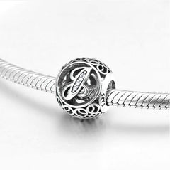 S925 Silver Beads w Stone Inlaid Alphabet