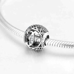 S925 Silver Beads w Stone Inlaid Alphabet