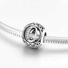 S925 Silver Beads w Stone Inlaid Alphabet