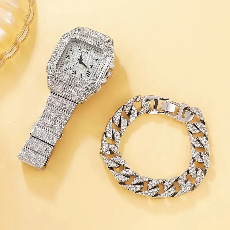 Women's Rhinestone Watch & Bracelet - 2-Piece Set