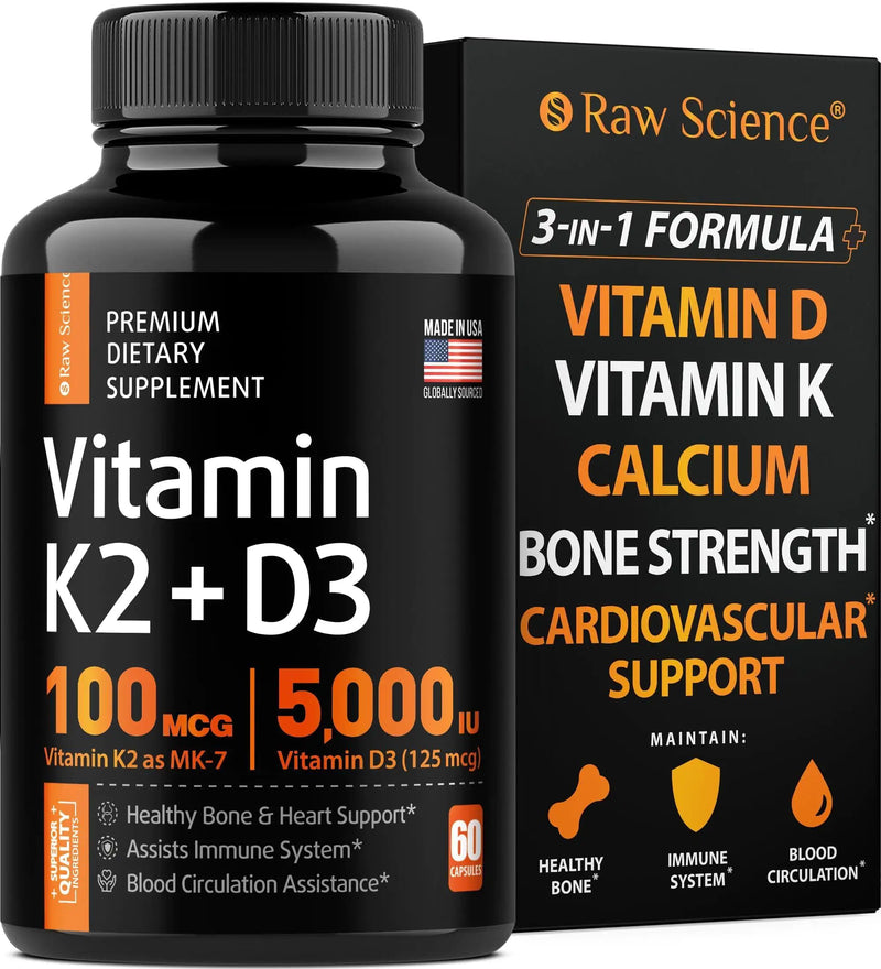 Vitamin D3 K2 Calcium Supplement 5000 IU MK7 100mcg - 60ct