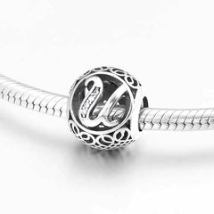 S925 Silver Beads w Stone Inlaid Alphabet