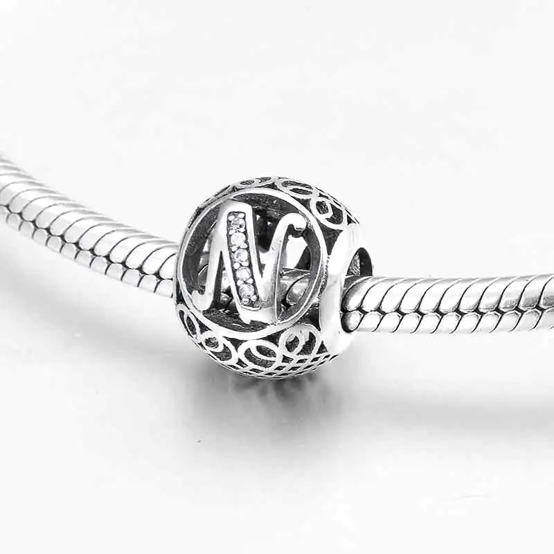 S925 Silver Beads w Stone Inlaid Alphabet