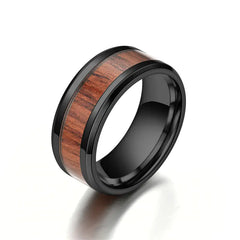 Titanium Steel Ring w Acacia & Ebony Teak