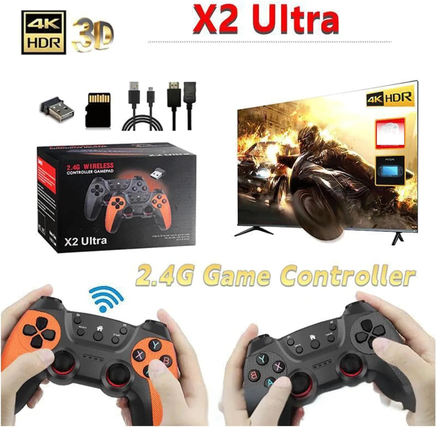 X2 Ultra Retro Game Stick 4K w Plug & Play Video Gaming Console