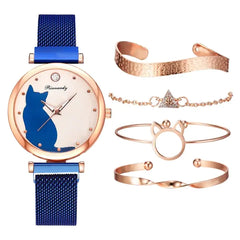 Fashionable Feline Watch Set for Women