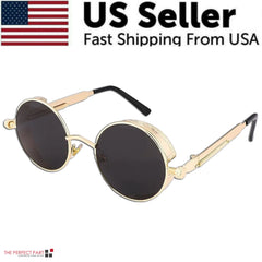 Retro Round Polarized Gothic Steampunk Sunglasses