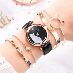 Fashionable Feline Watch Set for Women