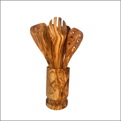 Olive Wood 6pc Kitchen Servers Set w Holder