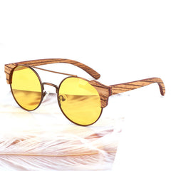Custom Retro Round Frame Shades w Bamboo Details