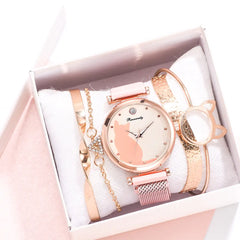 Fashionable Feline Watch Set for Women