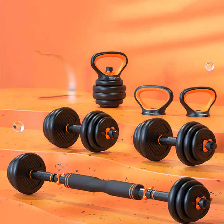 Rubberized Combo Dumbbell+Kettlebell+Removable Barbell