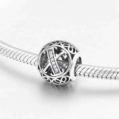 S925 Silver Beads w Stone Inlaid Alphabet