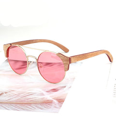 Custom Retro Round Frame Shades w Bamboo Details