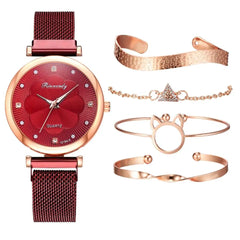 5-Piece Women's Luxury Magnet Buckle Watch & Bracelet Set