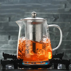 Heat Resistant Clear Glass Teapot Jug w Infuser