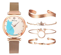 Fashionable Feline Watch Set for Women